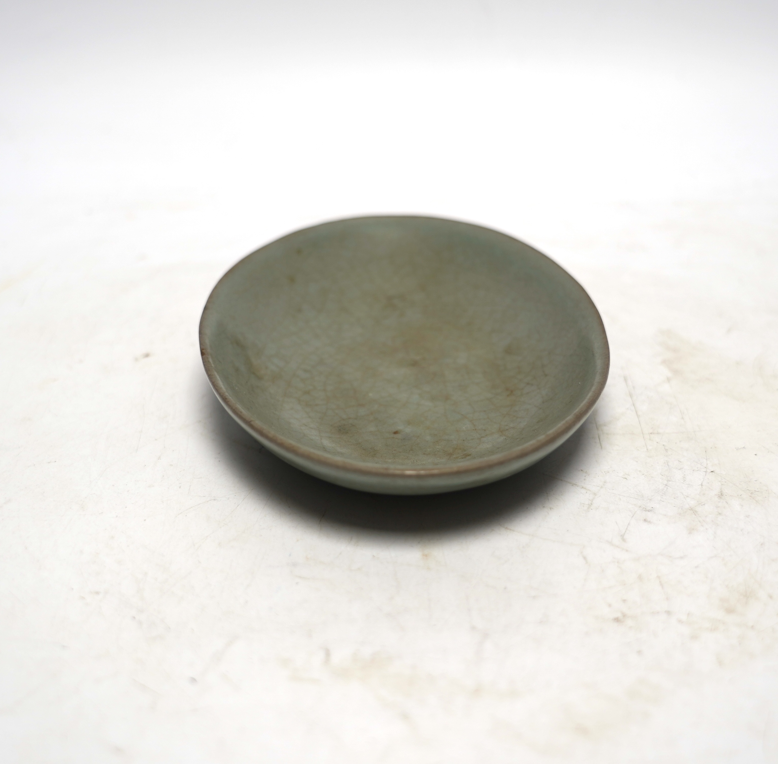 A Chinese oval celadon crackle glaze dish, 15.5cm wide